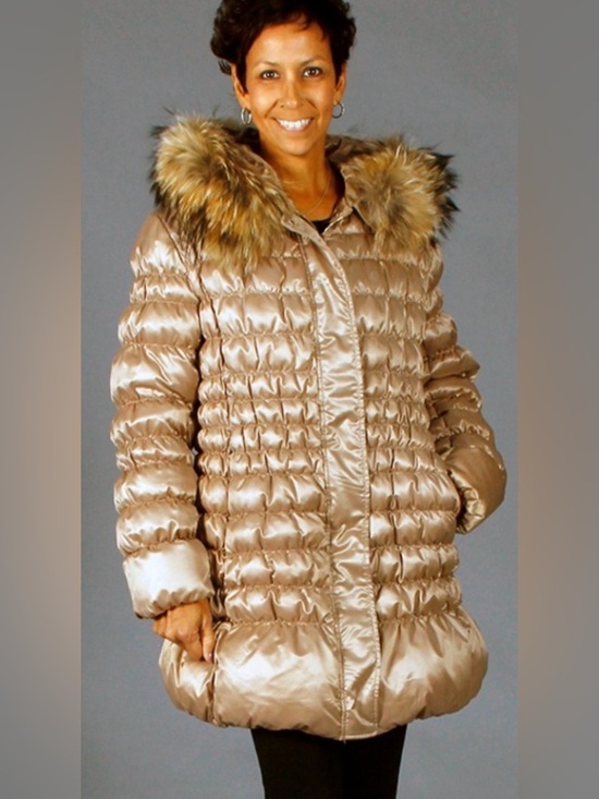 Corso Venezia Jackets & Blazers - Corso Venezia Real Raccoon Fur Italian Down Parka Puffer Coat Satin Champagne